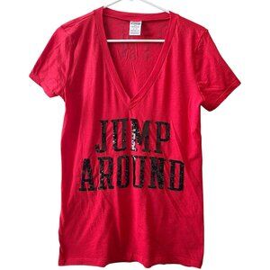 Victorias Secret Pink L Red Sequin Jump Around T Shirt WI Badgers Football Y2K